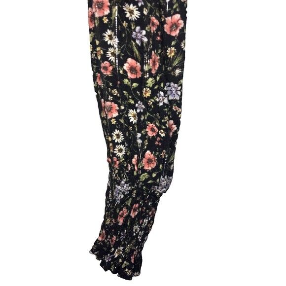 Forever 21 Floral Crop Blouse M Shirred Peasant Prairie Hippie Boho Black Pink - Picture 5 of 6